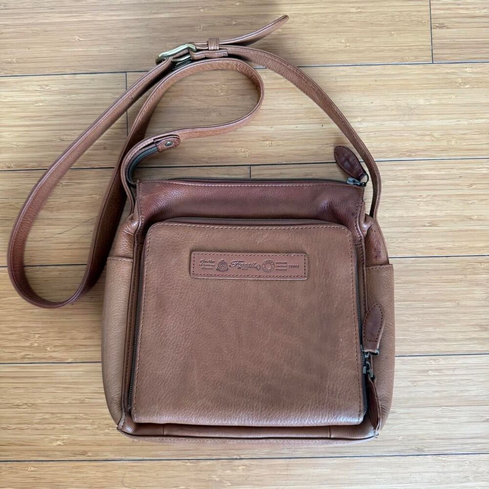 Fossil Vintage Brown Leather Organizer Crossbody Bag Key Charm